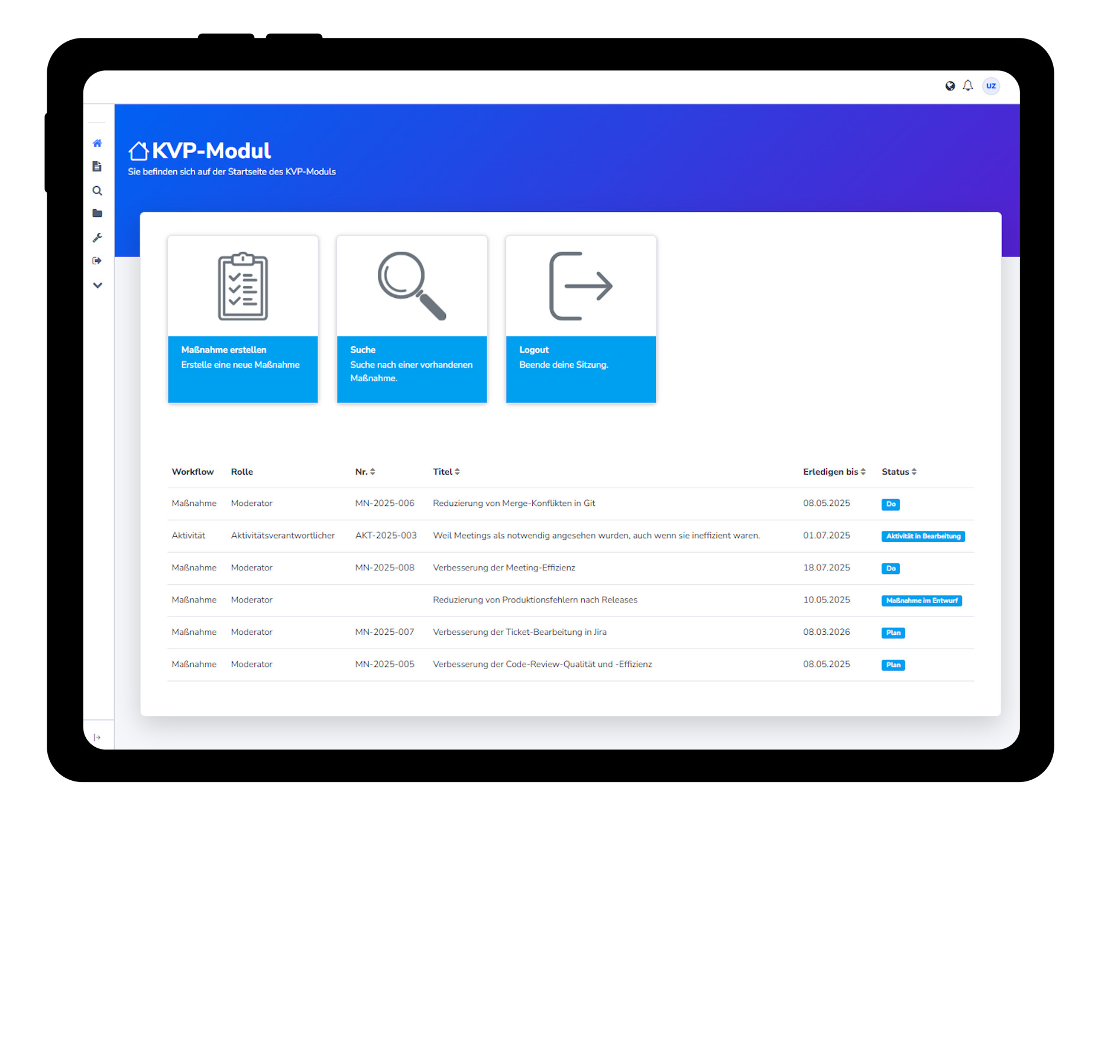 Trevios Ideenmanagement Software KVP Startseite Ipad