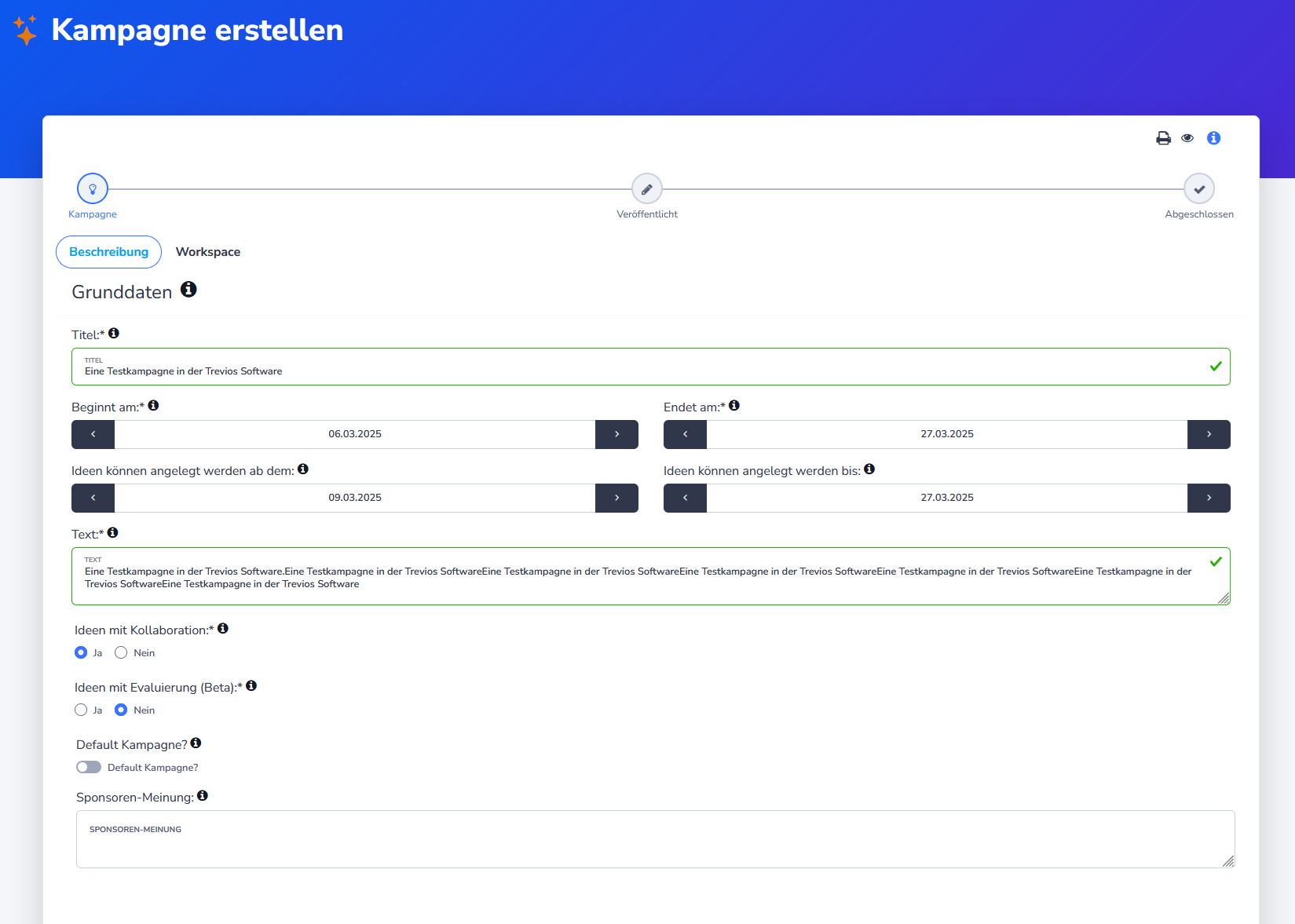 Trevios Ideenmanagement Software Kampagnen Arten von Kampagnen