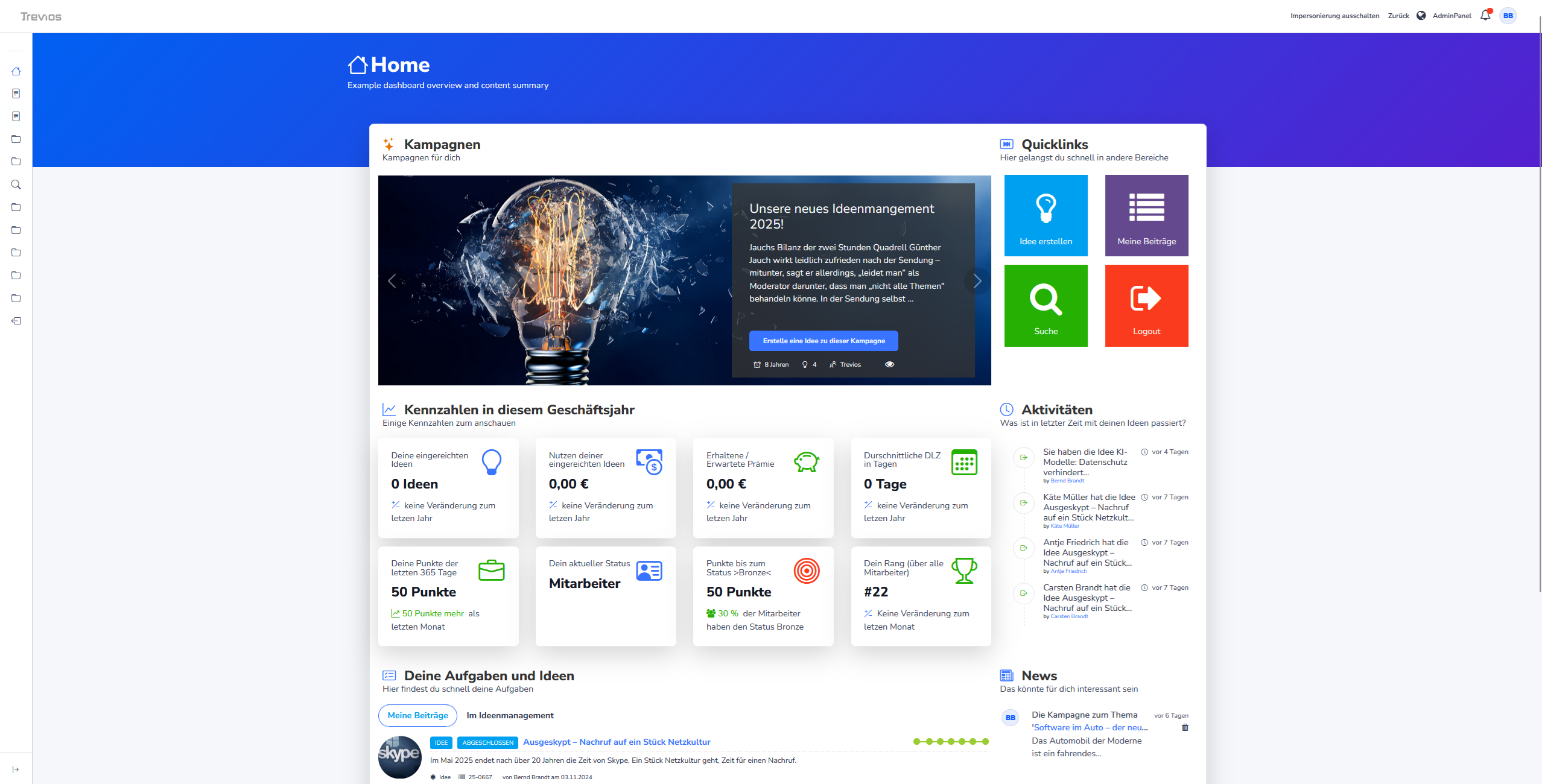 Trevios Ideenmanagement Software Startseite